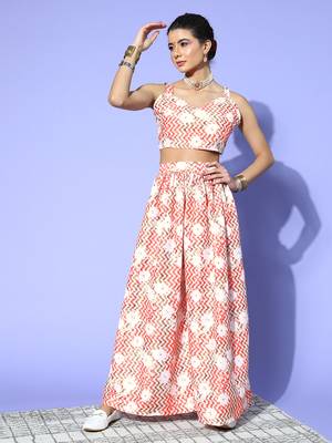 Orange printed art silk kurta sets 2