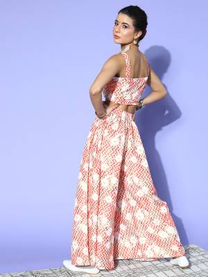 Orange printed art silk kurta sets 3