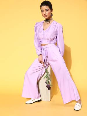Lavender plain art silk kurta sets 5