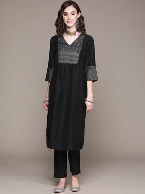 Black printed art silk kurta sets 1