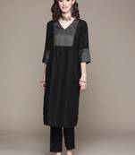 Black printed art silk kurta sets