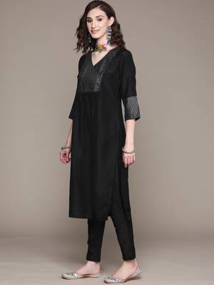 Black printed art silk kurta sets 2