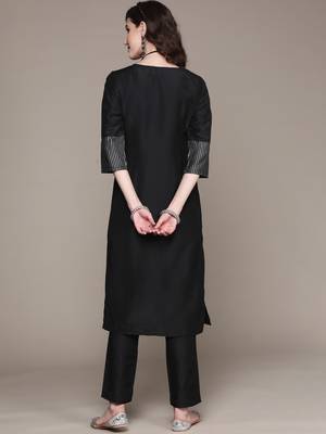 Black printed art silk kurta sets 3