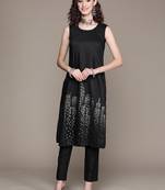 Black printed art silk kurta sets