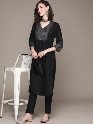 Black printed art silk kurta sets 5