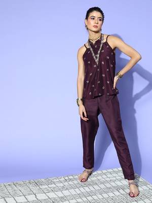 Purple printed art silk kurta sets 1