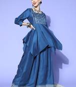 Blue printed art silk kurta sets