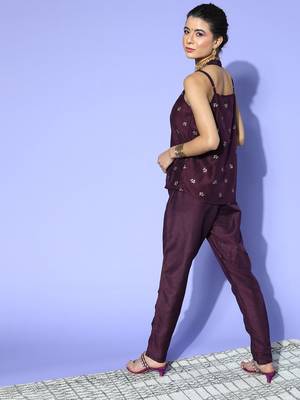 Purple printed art silk kurta sets 3