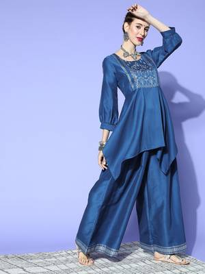 Blue printed art silk kurta sets 2
