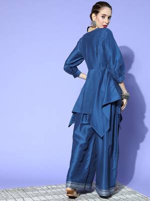 Blue printed art silk kurta sets 3