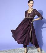 Purple printed art silk kurta sets