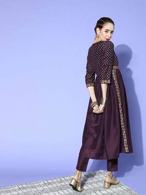 Purple printed art silk kurta sets 3