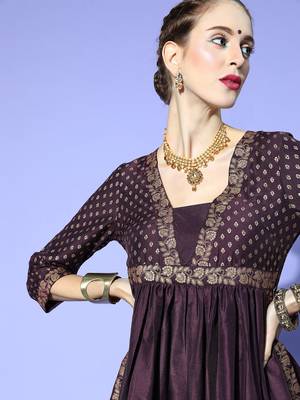 Purple printed art silk kurta sets 4