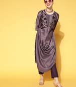 Purple plain art silk kurta sets