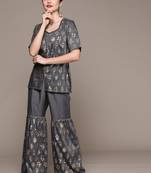 Grey printed art silk kurta sets