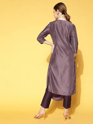 Purple plain art silk kurta sets 3