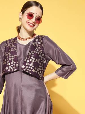 Purple plain art silk kurta sets 4