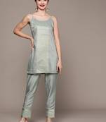 Grey printed art silk kurta sets