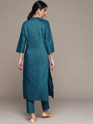 Teal printed art silk kurta sets 3