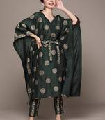 Green printed art silk kurta sets