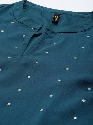 Teal printed art silk kurta sets 4