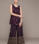 Purple printed art silk kurta sets