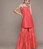 Pink printed art silk kurta sets