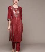 Maroon printed art silk kurta sets