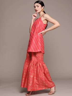 Pink printed art silk kurta sets 2