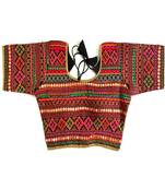 Bieth Women Floral Round Neck Gamthi Cotton Silk Embroidery Stitched Blouse(38+4Inch Margin)