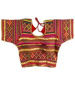 Bieth Women Floral Round Neck Gamthi Cotton Silk Embroidery Stitched Blouse(38+4Inch Margin)