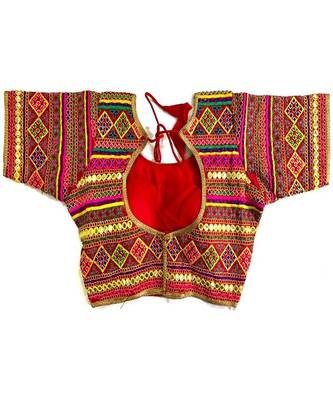 Bieth Women Floral Round Neck Gamthi Cotton Silk Embroidery Stitched Blouse(38+4Inch Margin) 2