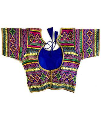Bieth Women Floral Round Neck Gamthi Cotton Silk Embroidery Stitched Blouse(38+4Inch Margin) 2