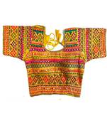 Bieth Women Floral Round Neck Gamthi Cotton Silk Embroidery Stitched Blouse(38+4Inch Margin)