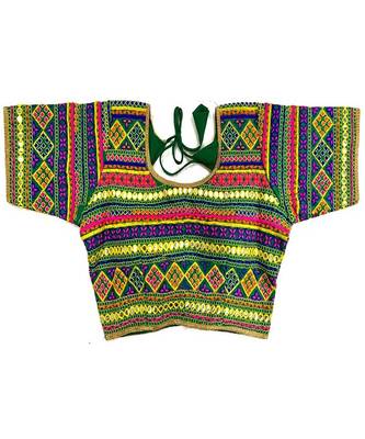 Bieth Women Floral Round Neck Gamthi Cotton Silk Embroidery Stitched Blouse(38+4Inch Margin) 1