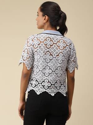 Blue Schiffli Polo T-Shirt With Camisole by LABEL 3