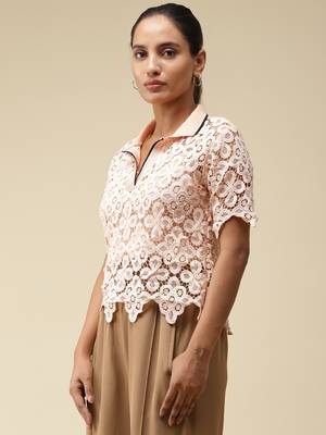 Pink Schiffli Polo T-Shirt With Camisole by LABEL 2