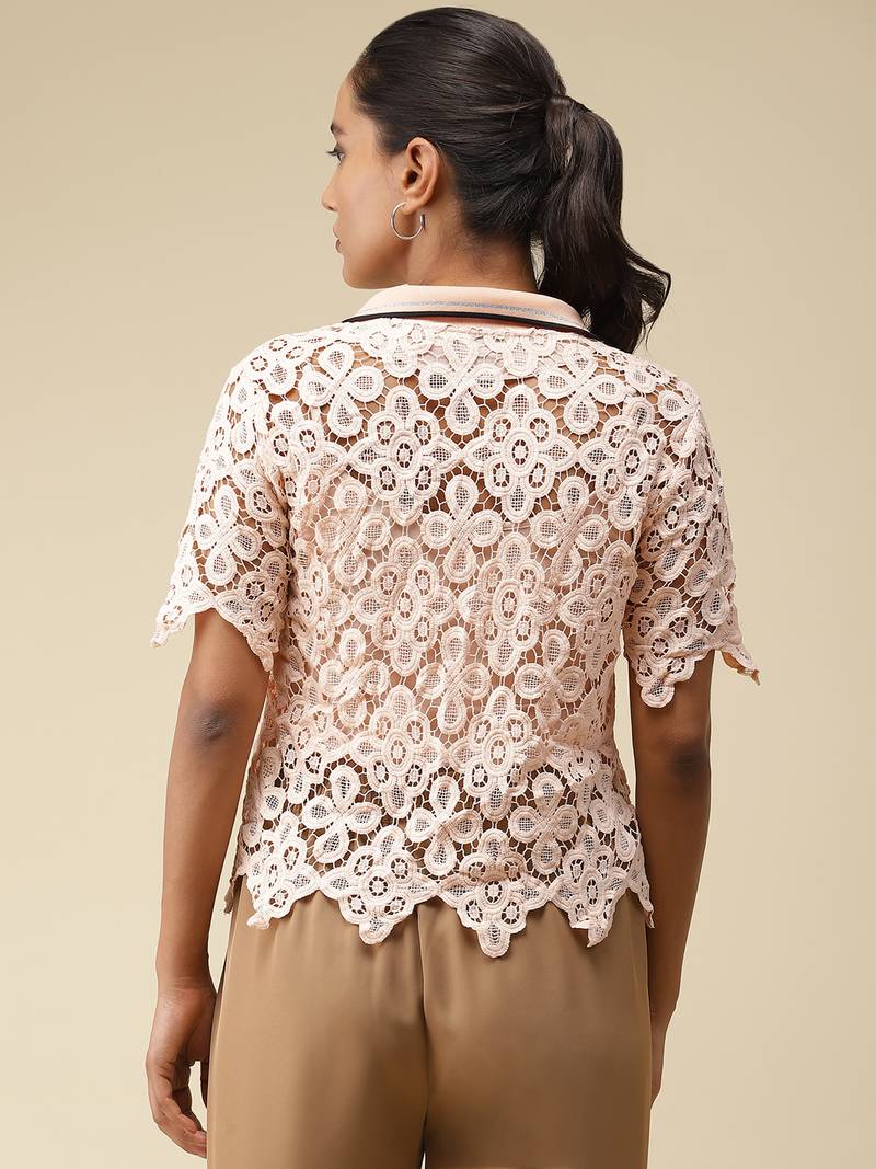 Pink Schiffli Polo T-Shirt With Camisole by LABEL