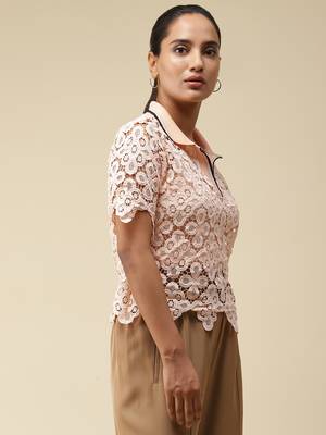 Pink Schiffli Polo T-Shirt With Camisole by LABEL 4