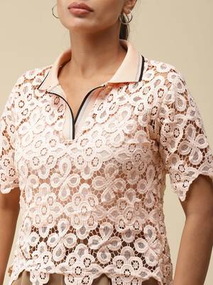 Pink Schiffli Polo T-Shirt With Camisole by LABEL 5