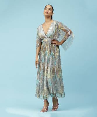 Blue & Yellow Printed Maxi Dress by LABEL 1
