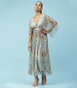 Blue & Yellow Printed Maxi Dress by LABEL