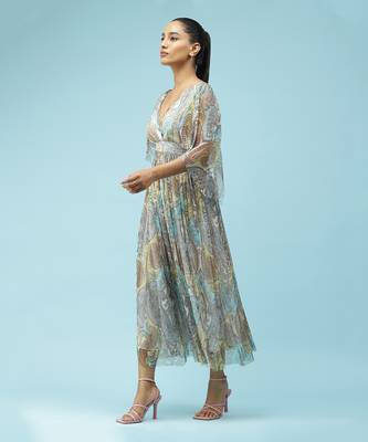 Blue & Yellow Printed Maxi Dress by LABEL 2
