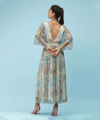 Blue & Yellow Printed Maxi Dress by LABEL 3