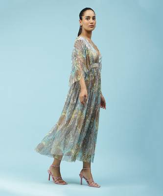 Blue & Yellow Printed Maxi Dress by LABEL 4