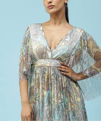 Blue & Yellow Printed Maxi Dress by LABEL 5