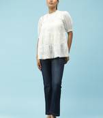 Ecru Embroidered Top With Lace Inserts