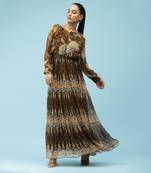 Brown Floral Printed Maxi Dress by LABEL