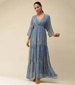 Blue Printed Maxi Dress by LABEL