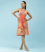 Pink Floral Printed Strappy Short Dress